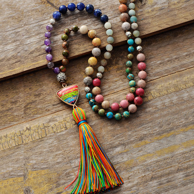 Chakra Knotted Tassel Necklace
