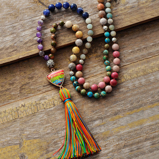 Chakra Knotted Tassel Necklace
