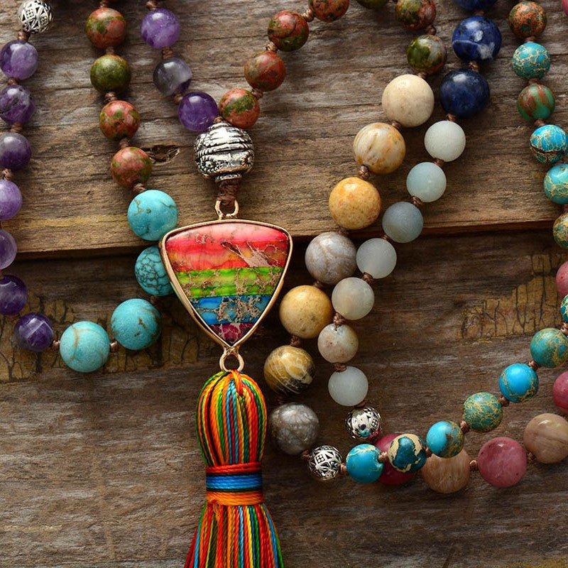 Chakra Knotted Tassel Necklace