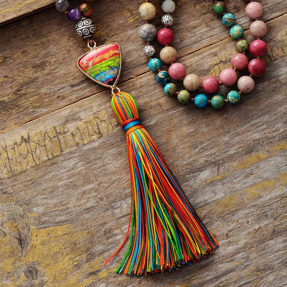 Chakra Knotted Tassel Necklace