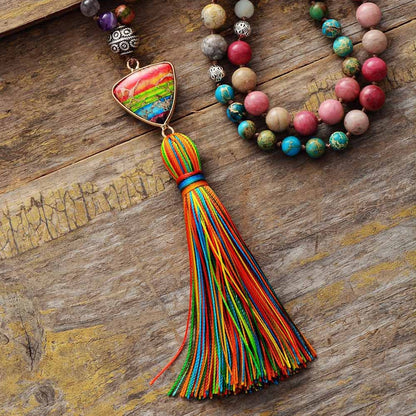 Chakra Knotted Tassel Necklace