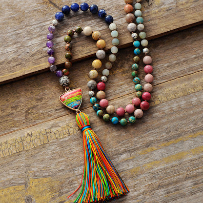 Chakra Knotted Tassel Necklace