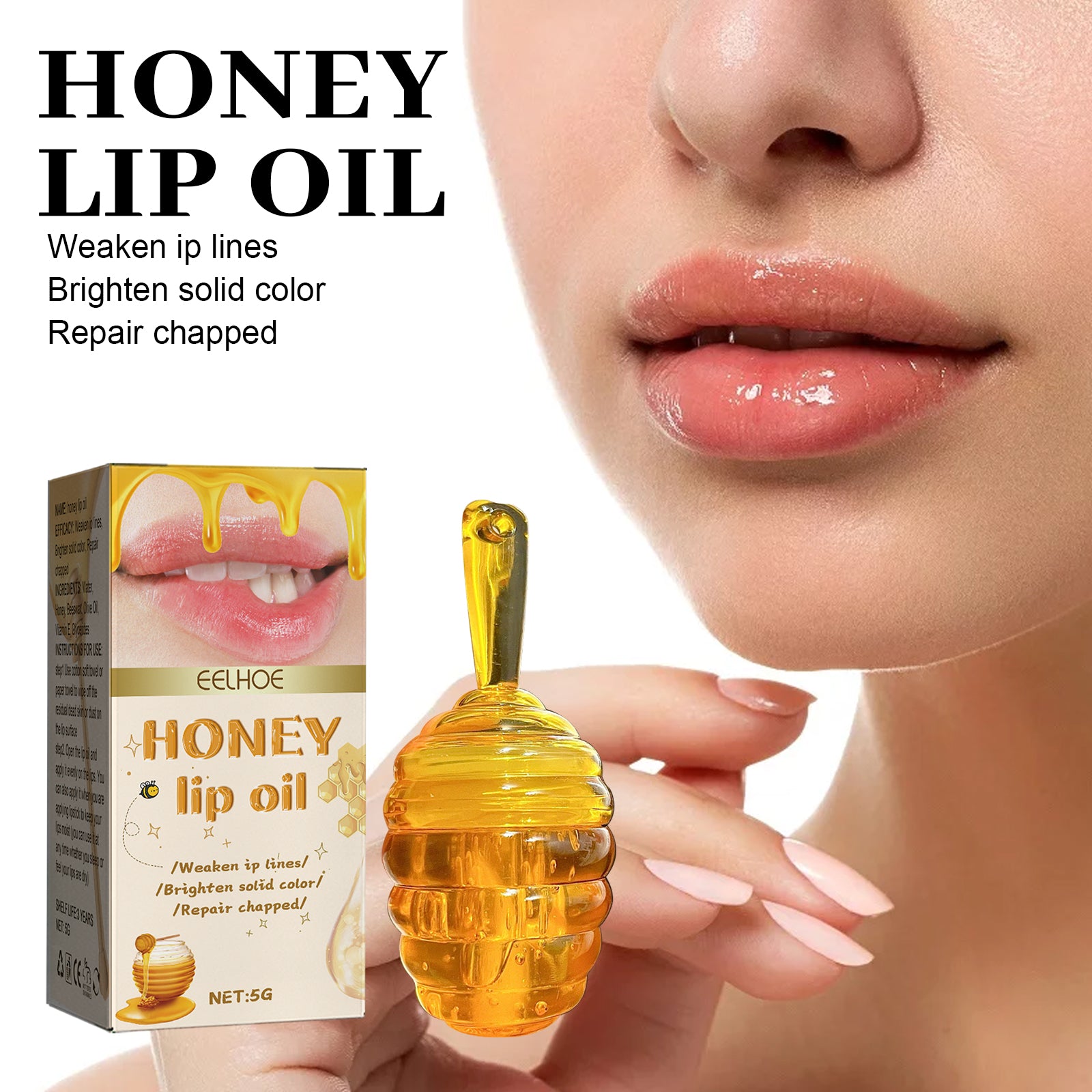 EELHOE Honey Lip Oil, Reduces Lip Lines, Prevents Cracking And Peeling, Moisturizing Lip Care Oil.