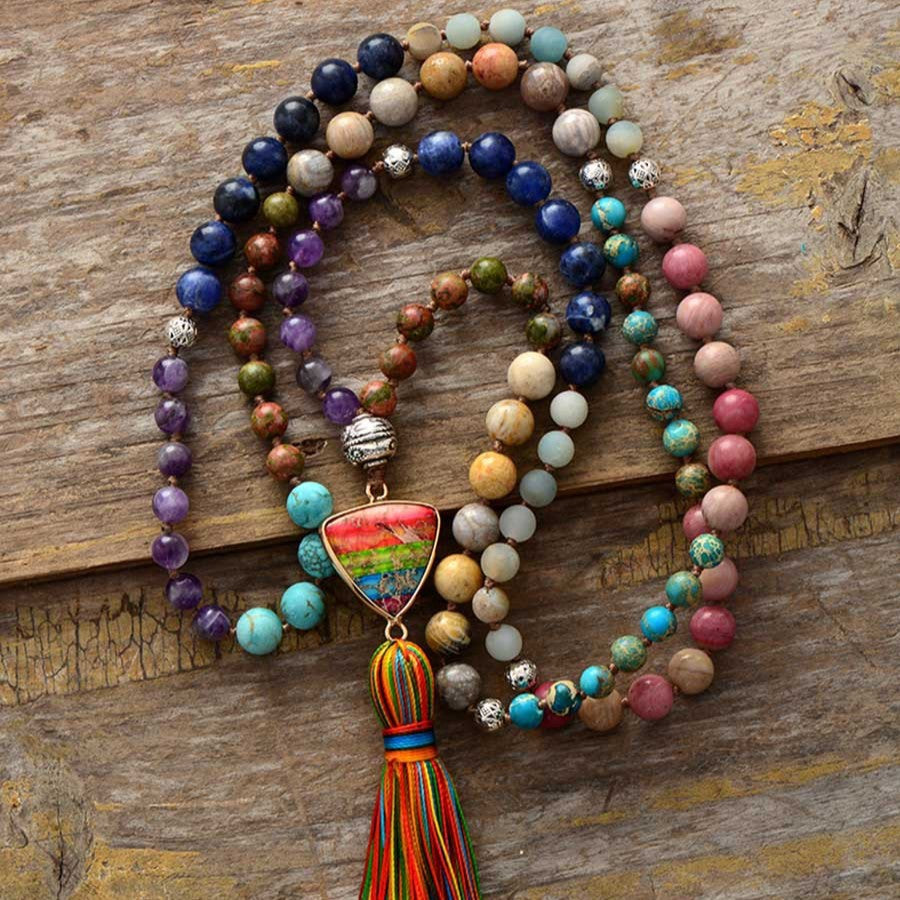 Chakra Knotted Tassel Necklace