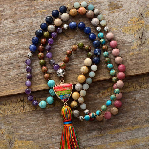 Chakra Knotted Tassel Necklace